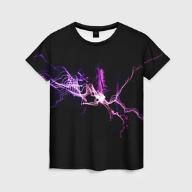 Женская футболка 3D с принтом Сверкающая молния во тьме в Белгороде, 100% полиэфир ( синтетическое хлопкоподобное полотно) | прямой крой, круглый вырез горловины, длина до линии бедер | 