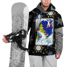 Накидка на куртку 3D с принтом Новый год дед мороз и мальчик на ракете в Курске, 100% полиэстер |  | 