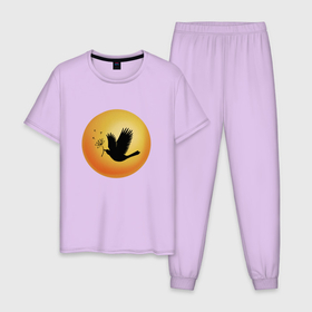 Мужская пижама хлопок с принтом Ласточка с одуванчиком на фоне  солнца в Тюмени, 100% хлопок | брюки и футболка прямого кроя, без карманов, на брюках мягкая резинка на поясе и по низу штанин
 | 
