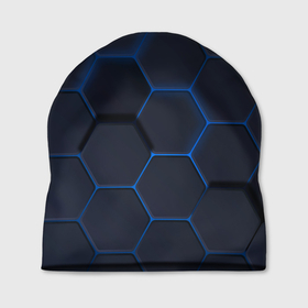 Шапка 3D с принтом Неоновая броня голубая в Новосибирске, 100% полиэстер | универсальный размер, печать по всей поверхности изделия | 