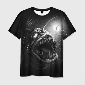 Мужская футболка 3D с принтом Рыба морской чёрт   рисунок карандашом в Белгороде, 100% полиэфир | прямой крой, круглый вырез горловины, длина до линии бедер | 
