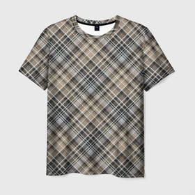 Мужская футболка 3D с принтом Классический клетчатый , бежево коричневый фон в Кировске, 100% полиэфир | прямой крой, круглый вырез горловины, длина до линии бедер | 