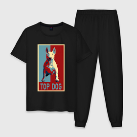 Мужская пижама хлопок с принтом Бультерьер TOP DOG в Белгороде, 100% хлопок | брюки и футболка прямого кроя, без карманов, на брюках мягкая резинка на поясе и по низу штанин
 | 