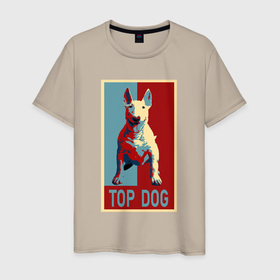 Мужская футболка хлопок с принтом Бультерьер TOP DOG в Кировске, 100% хлопок | прямой крой, круглый вырез горловины, длина до линии бедер, слегка спущенное плечо. | 