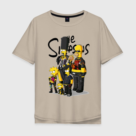 Мужская футболка хлопок Oversize с принтом Семейка Симпсонов в кожаной одежде с заклёпками в Санкт-Петербурге, 100% хлопок | свободный крой, круглый ворот, “спинка” длиннее передней части | 