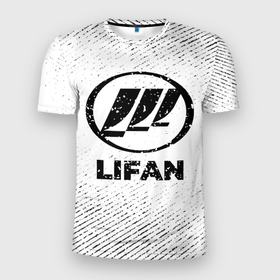 Мужская футболка 3D Slim с принтом Lifan с потертостями на светлом фоне в городе Новоалтайск, 100% полиэстер с улучшенными характеристиками | приталенный силуэт, круглая горловина, широкие плечи, сужается к линии бедра | 