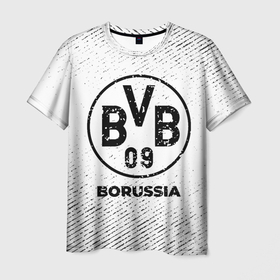 Мужская футболка 3D с принтом Borussia с потертостями на светлом фоне в Екатеринбурге, 100% полиэфир | прямой крой, круглый вырез горловины, длина до линии бедер | 