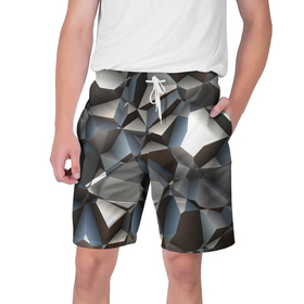 Мужские шорты 3D с принтом Полигональная скальная текстура   объём в Новосибирске,  полиэстер 100% | прямой крой, два кармана без застежек по бокам. Мягкая трикотажная резинка на поясе, внутри которой широкие завязки. Длина чуть выше колен | 