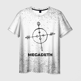 Мужская футболка 3D с принтом Megadeth с потертостями на светлом фоне , 100% полиэфир | прямой крой, круглый вырез горловины, длина до линии бедер | 