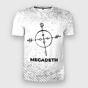 Мужская футболка 3D Slim с принтом Megadeth с потертостями на светлом фоне , 100% полиэстер с улучшенными характеристиками | приталенный силуэт, круглая горловина, широкие плечи, сужается к линии бедра | Тематика изображения на принте: 