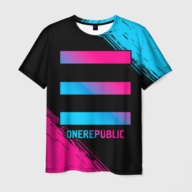 Мужская футболка 3D с принтом OneRepublic   neon gradient , 100% полиэфир | прямой крой, круглый вырез горловины, длина до линии бедер | Тематика изображения на принте: 