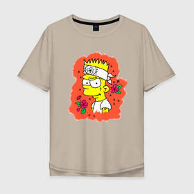 Мужская футболка хлопок Oversize с принтом Барт Симпсон с татухой над глазом в Новосибирске, 100% хлопок | свободный крой, круглый ворот, “спинка” длиннее передней части | 