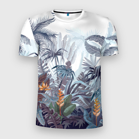 Мужская футболка 3D Slim с принтом Пышный тропический лес в Кировске, 100% полиэстер с улучшенными характеристиками | приталенный силуэт, круглая горловина, широкие плечи, сужается к линии бедра | Тематика изображения на принте: 