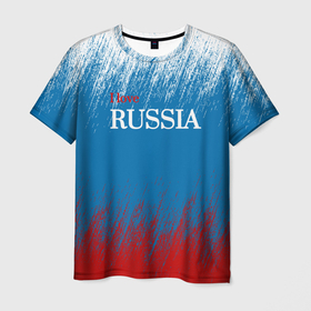 Мужская футболка 3D с принтом Российский триколор   Я люблю Россию в Курске, 100% полиэфир | прямой крой, круглый вырез горловины, длина до линии бедер | 