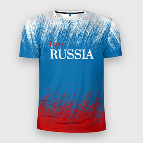 Мужская футболка 3D Slim с принтом Российский триколор   Я люблю Россию в Тюмени, 100% полиэстер с улучшенными характеристиками | приталенный силуэт, круглая горловина, широкие плечи, сужается к линии бедра | 
