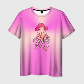 Мужская футболка 3D с принтом Кавайный грибочек мухомор   медуза в стиле японского стикера , 100% полиэфир | прямой крой, круглый вырез горловины, длина до линии бедер | 