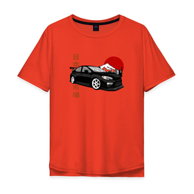 Мужская футболка хлопок Oversize с принтом Subaru Impreza WRX Sti Japanese Retro Style в Санкт-Петербурге, 100% хлопок | свободный крой, круглый ворот, “спинка” длиннее передней части | Тематика изображения на принте: 