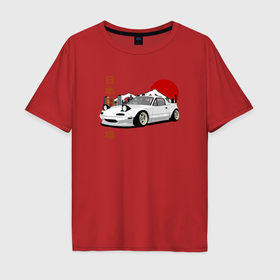 Мужская футболка хлопок Oversize с принтом Mazda MX 5 na Miata na JDM Retro в Тюмени, 100% хлопок | свободный крой, круглый ворот, “спинка” длиннее передней части | Тематика изображения на принте: 