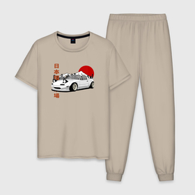 Мужская пижама хлопок с принтом Mazda MX 5 na Miata na JDM Retro в Тюмени, 100% хлопок | брюки и футболка прямого кроя, без карманов, на брюках мягкая резинка на поясе и по низу штанин
 | Тематика изображения на принте: 