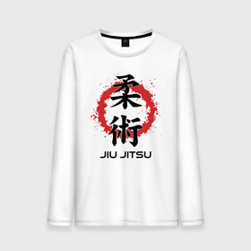Мужской лонгслив хлопок с принтом Jiu jitsu red splashes logo в Петрозаводске, 100% хлопок |  | 