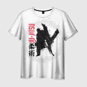 Мужская футболка 3D с принтом Jiu jitsu splashes logo в Новосибирске, 100% полиэфир | прямой крой, круглый вырез горловины, длина до линии бедер | 