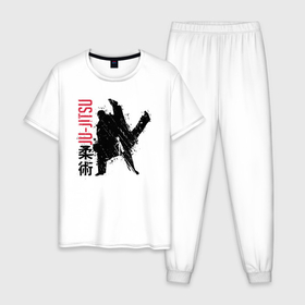 Мужская пижама хлопок с принтом Jiu jitsu splashes в Курске, 100% хлопок | брюки и футболка прямого кроя, без карманов, на брюках мягкая резинка на поясе и по низу штанин
 | 