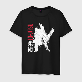 Мужская футболка хлопок с принтом Jiu jitsu splashes logo в Петрозаводске, 100% хлопок | прямой крой, круглый вырез горловины, длина до линии бедер, слегка спущенное плечо. | 
