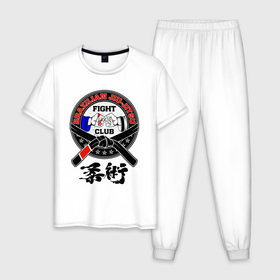 Мужская пижама хлопок с принтом Jiujitsu brazilian fight club в Екатеринбурге, 100% хлопок | брюки и футболка прямого кроя, без карманов, на брюках мягкая резинка на поясе и по низу штанин
 | 