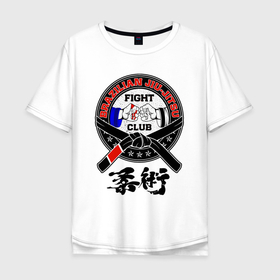 Мужская футболка хлопок Oversize с принтом Jiujitsu brazilian fight club в Санкт-Петербурге, 100% хлопок | свободный крой, круглый ворот, “спинка” длиннее передней части | 