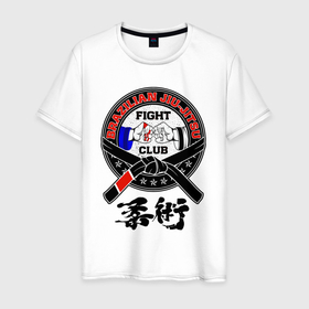 Мужская футболка хлопок с принтом Jiujitsu brazilian fight club в Екатеринбурге, 100% хлопок | прямой крой, круглый вырез горловины, длина до линии бедер, слегка спущенное плечо. | 