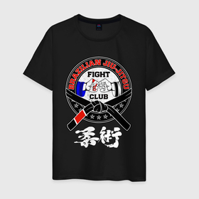 Мужская футболка хлопок с принтом Jiu jitsu brazilian fight club в Петрозаводске, 100% хлопок | прямой крой, круглый вырез горловины, длина до линии бедер, слегка спущенное плечо. | 