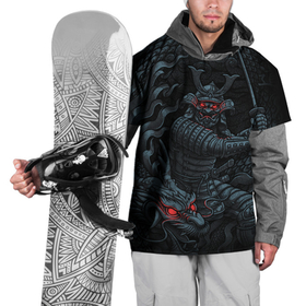 Накидка на куртку 3D с принтом Демонический самурай с драконом в Тюмени, 100% полиэстер |  | 