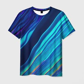 Мужская футболка 3D с принтом Голографические волны, тёмная абстракция в Екатеринбурге, 100% полиэфир | прямой крой, круглый вырез горловины, длина до линии бедер | Тематика изображения на принте: 