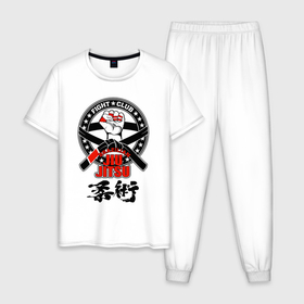 Мужская пижама хлопок с принтом Jiu jitsu Brazilian fight club в Курске, 100% хлопок | брюки и футболка прямого кроя, без карманов, на брюках мягкая резинка на поясе и по низу штанин
 | 