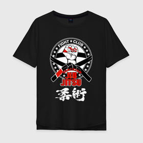 Мужская футболка хлопок Oversize с принтом Jiu jitsu Brazilian fight club logo в Тюмени, 100% хлопок | свободный крой, круглый ворот, “спинка” длиннее передней части | Тематика изображения на принте: 