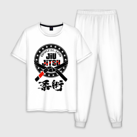 Мужская пижама хлопок с принтом Brazilian fight club Jiu jitsu в Курске, 100% хлопок | брюки и футболка прямого кроя, без карманов, на брюках мягкая резинка на поясе и по низу штанин
 | 