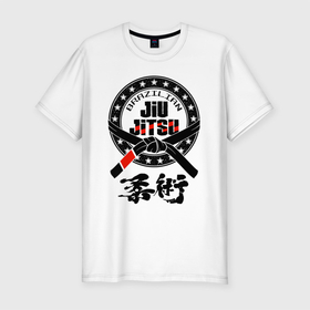Мужская футболка хлопок Slim с принтом Brazilian fight club Jiu jitsu в Петрозаводске, 92% хлопок, 8% лайкра | приталенный силуэт, круглый вырез ворота, длина до линии бедра, короткий рукав | 