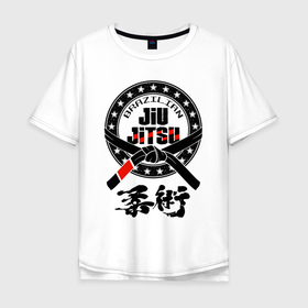 Мужская футболка хлопок Oversize с принтом Brazilian fight club Jiu jitsu в Кировске, 100% хлопок | свободный крой, круглый ворот, “спинка” длиннее передней части | Тематика изображения на принте: 