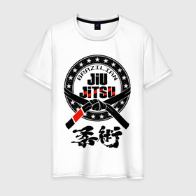 Мужская футболка хлопок с принтом Brazilian fight club Jiu jitsu в Петрозаводске, 100% хлопок | прямой крой, круглый вырез горловины, длина до линии бедер, слегка спущенное плечо. | 