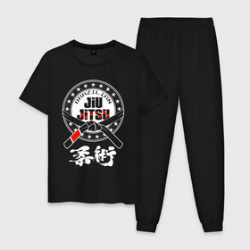 Мужская пижама хлопок с принтом Brazilian splashes Jiu jitsu logo , 100% хлопок | брюки и футболка прямого кроя, без карманов, на брюках мягкая резинка на поясе и по низу штанин
 | Тематика изображения на принте: 