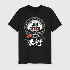 Мужская футболка хлопок Slim с принтом Brazilian splashes Jiu jitsu logo в Петрозаводске, 92% хлопок, 8% лайкра | приталенный силуэт, круглый вырез ворота, длина до линии бедра, короткий рукав | 