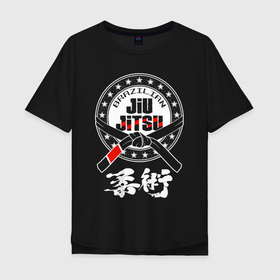 Мужская футболка хлопок Oversize с принтом Brazilian splashes Jiu jitsu logo в Кировске, 100% хлопок | свободный крой, круглый ворот, “спинка” длиннее передней части | Тематика изображения на принте: 