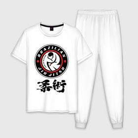 Мужская пижама хлопок с принтом Brazilian fight club Jiu jitsu fighter в Курске, 100% хлопок | брюки и футболка прямого кроя, без карманов, на брюках мягкая резинка на поясе и по низу штанин
 | 