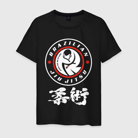 Мужская футболка хлопок с принтом Brazilian splashes Jiu jitsu fighter logo в Петрозаводске, 100% хлопок | прямой крой, круглый вырез горловины, длина до линии бедер, слегка спущенное плечо. | 