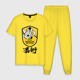 Мужская пижама хлопок с принтом Brazilian splashes Jiu jitsu Elite logo в Курске, 100% хлопок | брюки и футболка прямого кроя, без карманов, на брюках мягкая резинка на поясе и по низу штанин
 | 