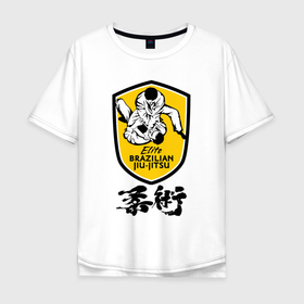 Мужская футболка хлопок Oversize с принтом Brazilian splashes Jiu jitsu Elite logo в Тюмени, 100% хлопок | свободный крой, круглый ворот, “спинка” длиннее передней части | Тематика изображения на принте: 
