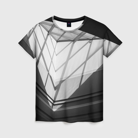Женская футболка 3D с принтом Абстрактные тени и геометрические фигуры в Тюмени, 100% полиэфир ( синтетическое хлопкоподобное полотно) | прямой крой, круглый вырез горловины, длина до линии бедер | 