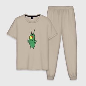 Мужская пижама хлопок с принтом Планктон из мультика губка боб в Екатеринбурге, 100% хлопок | брюки и футболка прямого кроя, без карманов, на брюках мягкая резинка на поясе и по низу штанин
 | 