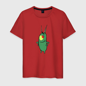 Мужская футболка хлопок с принтом Планктон из мультика губка боб , 100% хлопок | прямой крой, круглый вырез горловины, длина до линии бедер, слегка спущенное плечо. | Тематика изображения на принте: 