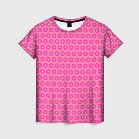 Женская футболка 3D с принтом Розовые цветочки   паттерн из ромашек в Тюмени, 100% полиэфир ( синтетическое хлопкоподобное полотно) | прямой крой, круглый вырез горловины, длина до линии бедер | 